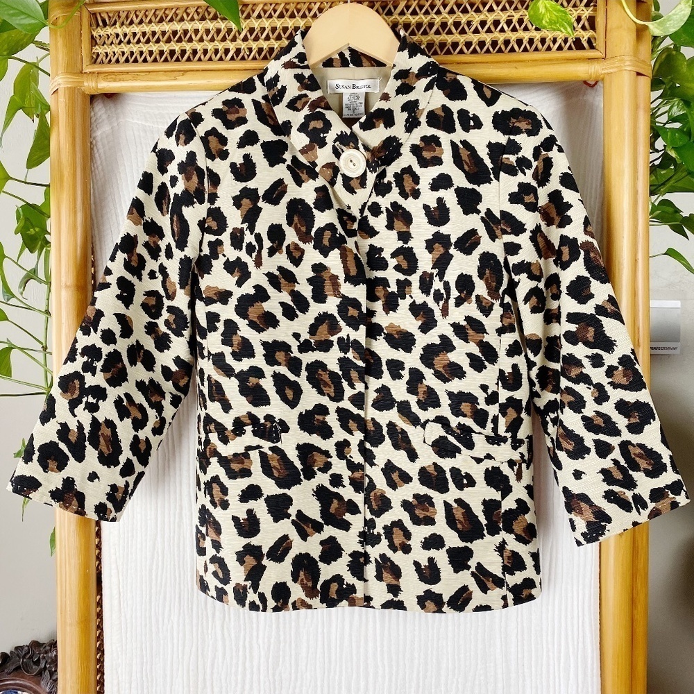 SUSAN BRISTOL VINTAGE LEOPARD PRINT JACKET BLAZER Y2K size S